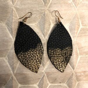 Handmade Black & Gold Leather French Hook Earrings